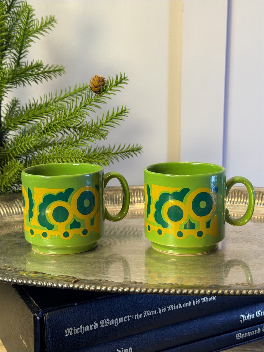 MCM Vintage Royal Alma Staffordshire England Ironstone Stackable Mugs SET 2